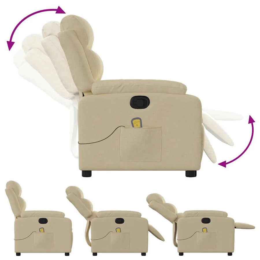Fauteuil inclinable de massage crème tissu - 5