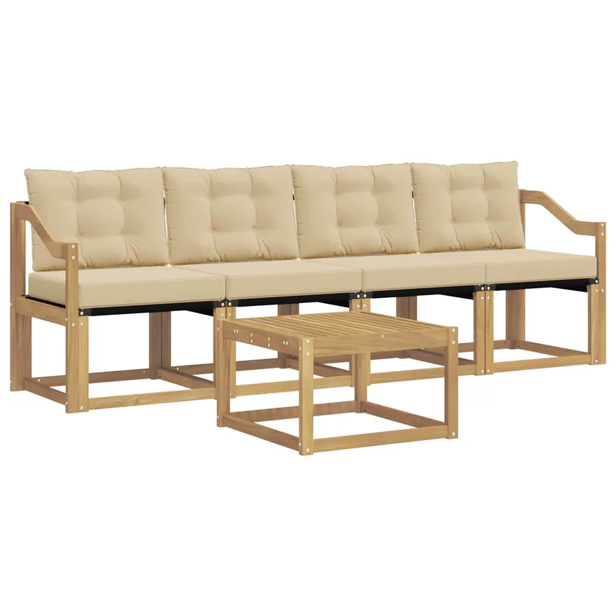 Ensemble de canapés d'extérieur 5 pcs Blanc et Beige - 2