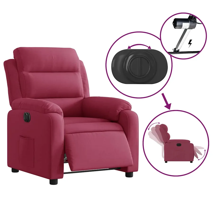 Fauteuil inclinable électrique rouge bordeaux velours - 6