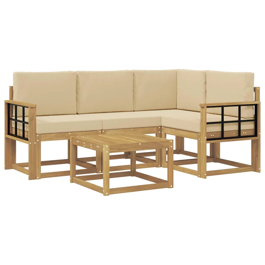 Ensemble de canapés d'extérieur 5 pcs Blanc et Beige - 2