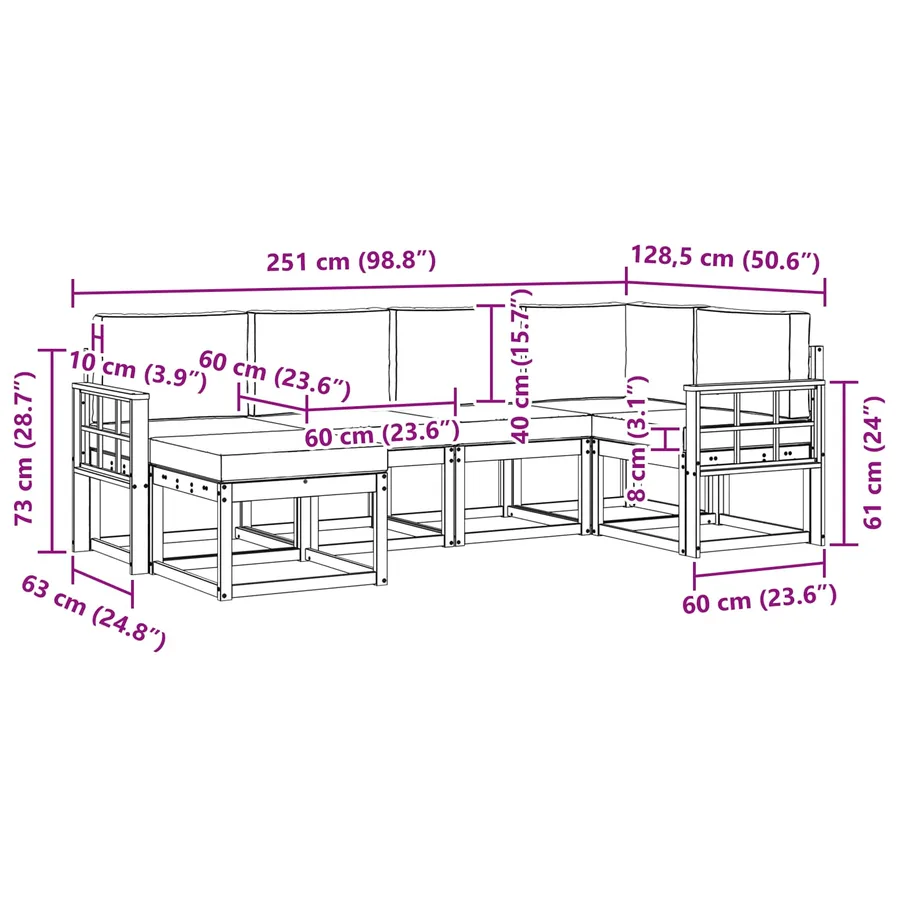 Ensemble de canapés d'extérieur 6 pcs Blanc et crème Polyester - 7