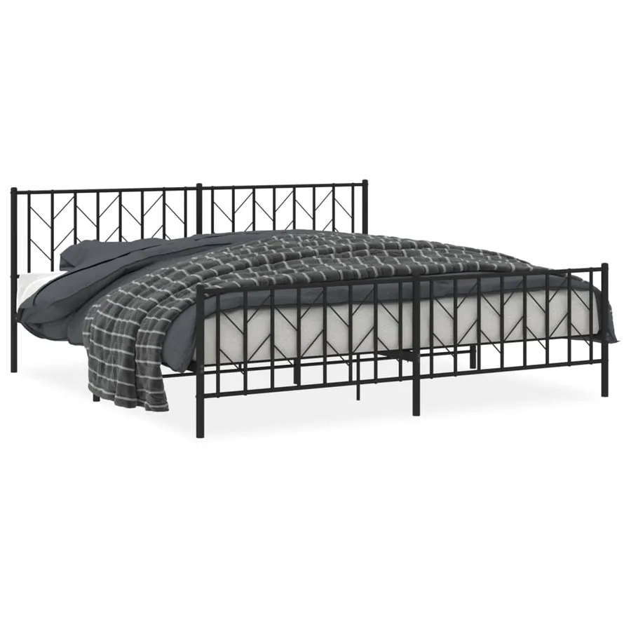 Cadre de lit métal sans matelas avec pied de lit noir 200x200cm - 2