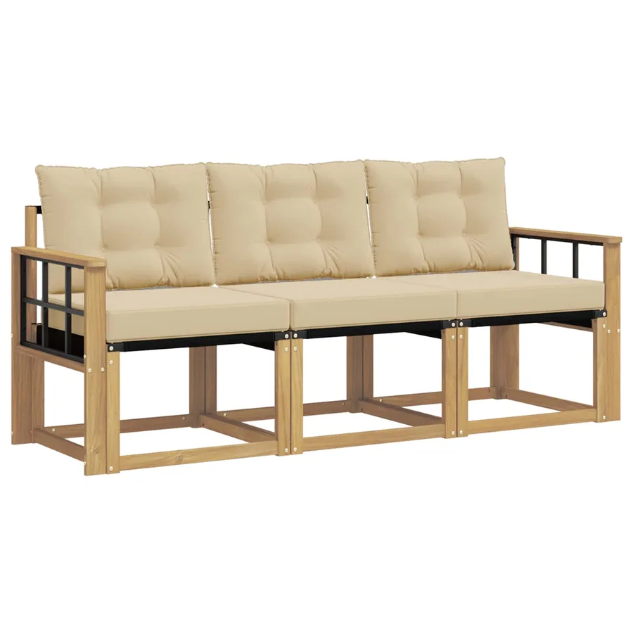 Ensemble de canapés d'extérieur 3 pcs Blanc et Beige - 2
