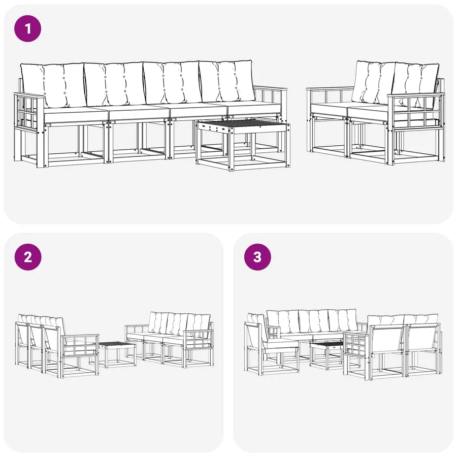 Ensemble de canapés d'extérieur 7 pcs Blanc et noir - 7