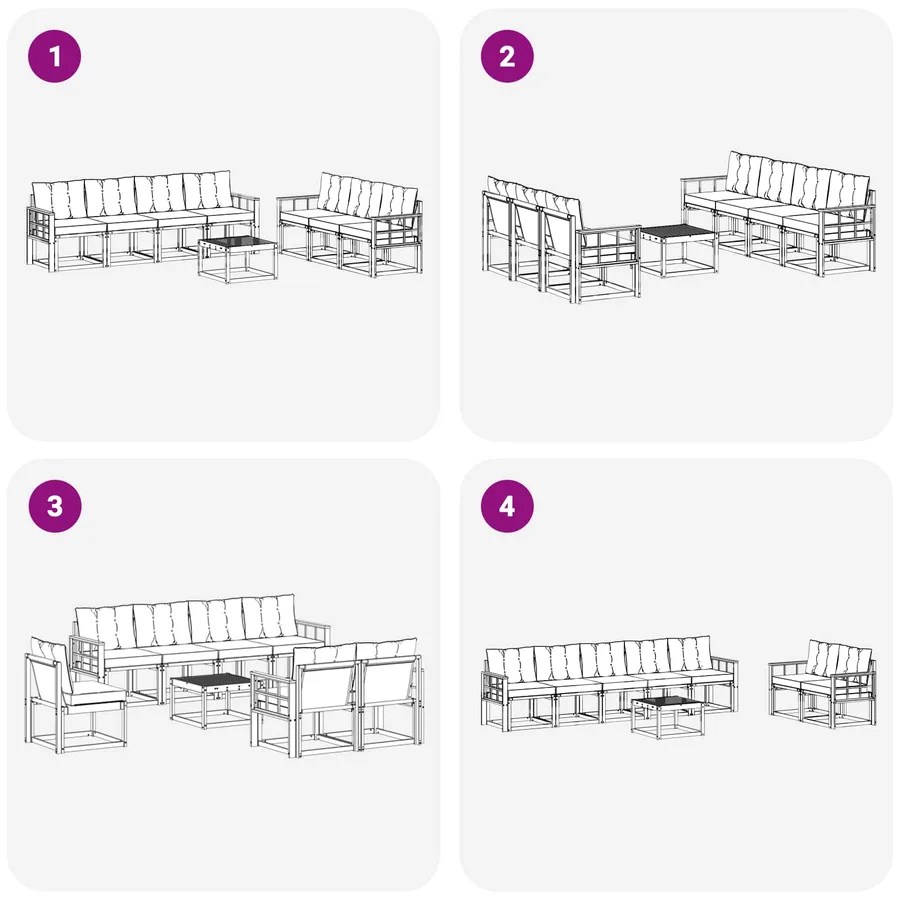 Ensemble de canapés d'extérieur 8 pcs Blanc et gris clair - 7