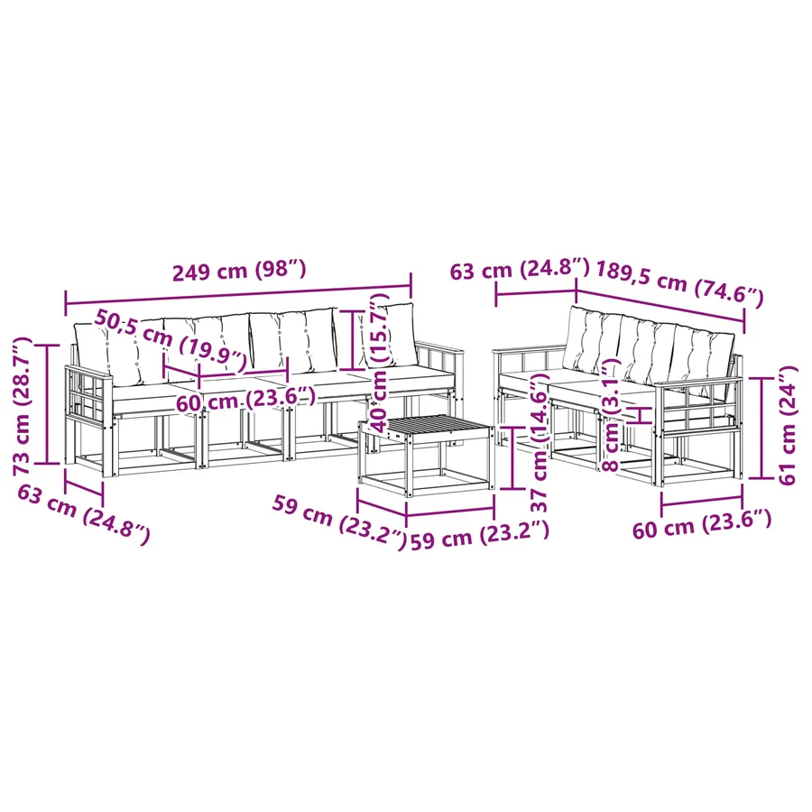 Ensemble de canapés d'extérieur 8 pcs Blanc et gris clair - 8