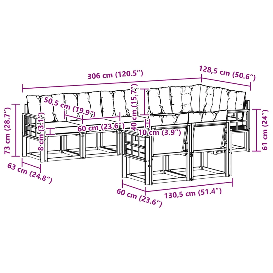 Ensemble de canapés d'extérieur 8 pcs Blanc et crème - 9