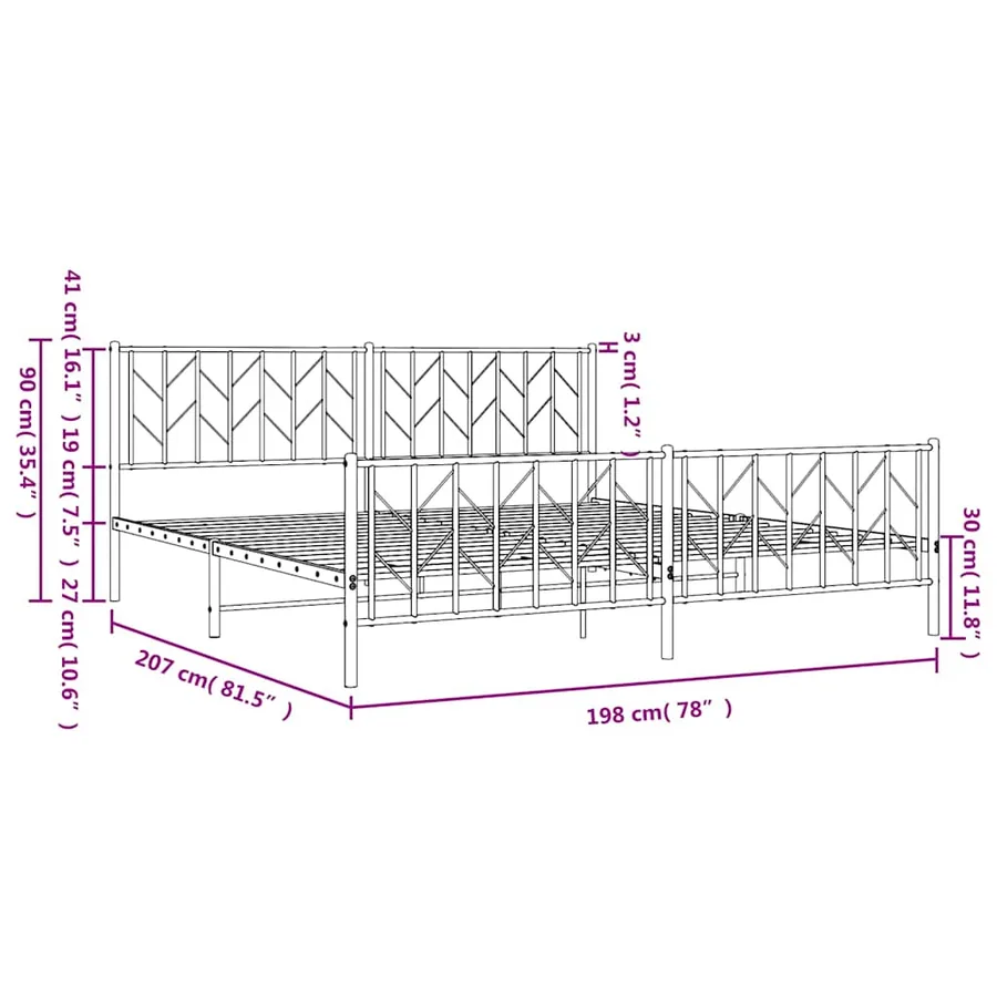 Cadre de lit métal sans matelas et pied de lit blanc 193x203 cm - 11