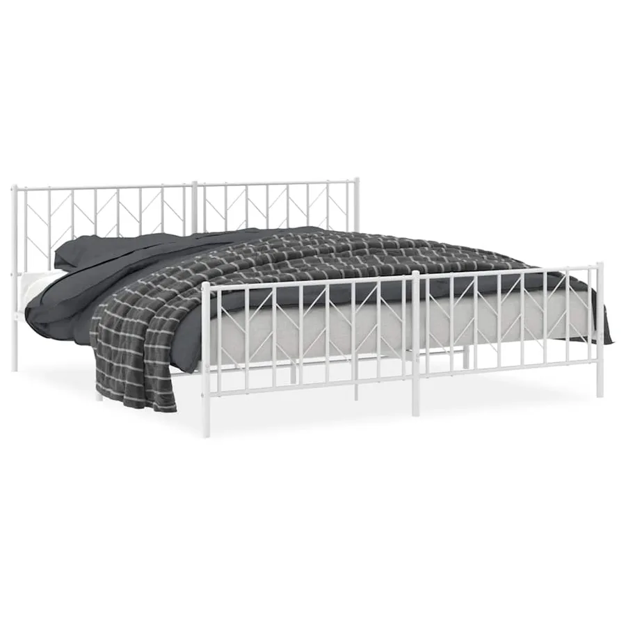 Cadre de lit métal sans matelas et pied de lit blanc 193x203 cm - 2