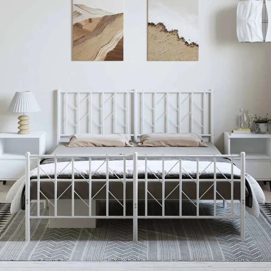 Cadre de lit métal sans matelas et pied de lit blanc 193x203 cm - 3