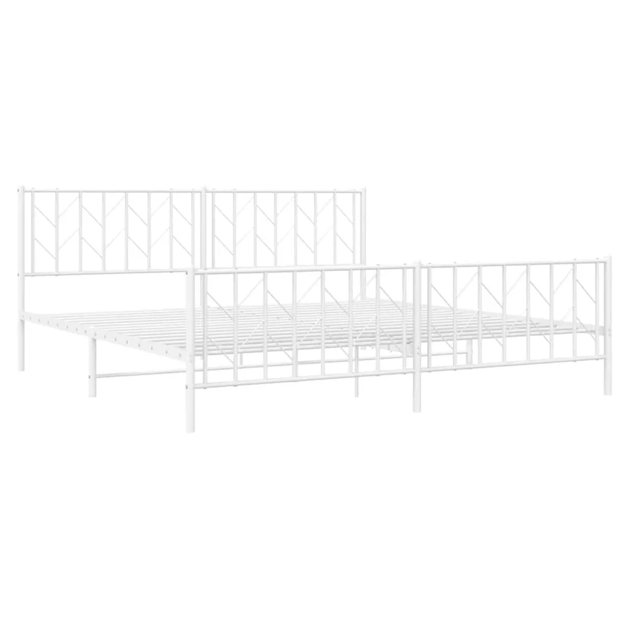 Cadre de lit métal sans matelas et pied de lit blanc 193x203 cm - 4