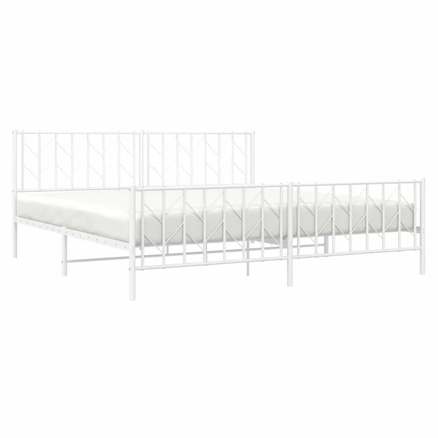 Cadre de lit métal sans matelas et pied de lit blanc 193x203 cm - 5