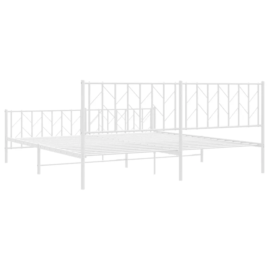 Cadre de lit métal sans matelas et pied de lit blanc 193x203 cm - 8