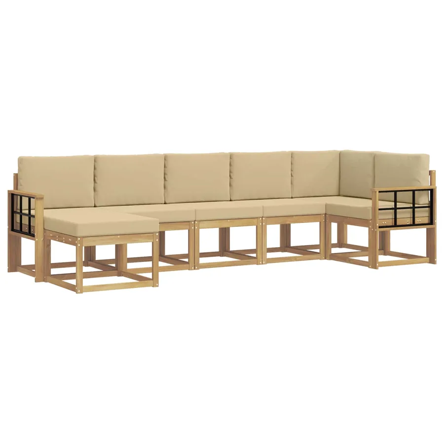 Ensemble de canapés d'extérieur 7 pcs Blanc et Beige Polyester - 2