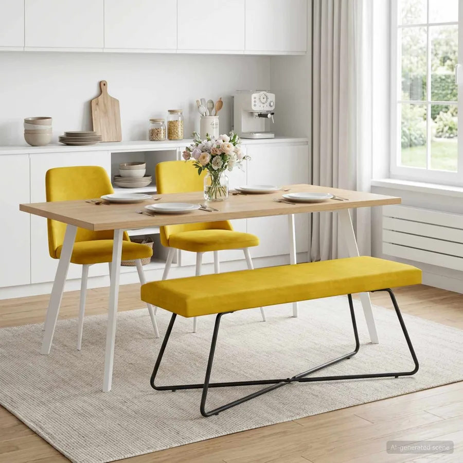 banc Jaune 110 x 40 x 45 cm Velours - 4