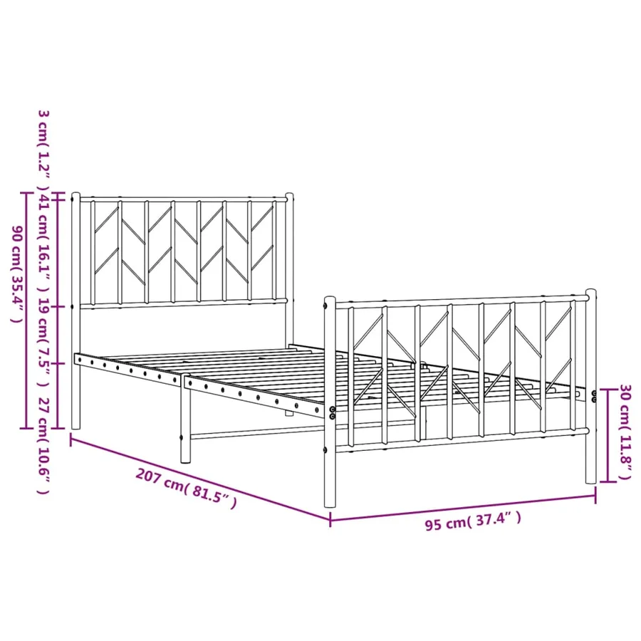 Cadre de lit métal sans matelas avec pied de lit blanc 90x200cm - 10