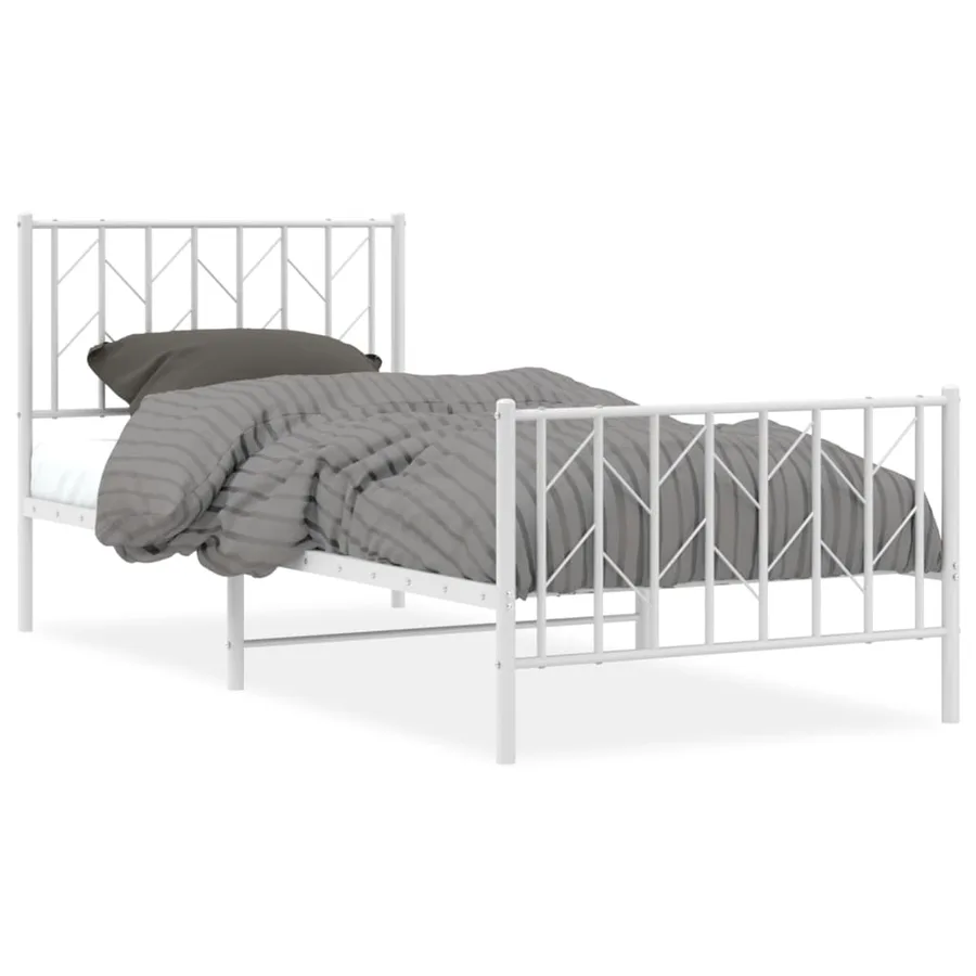 Cadre de lit métal sans matelas avec pied de lit blanc 90x200cm - 2