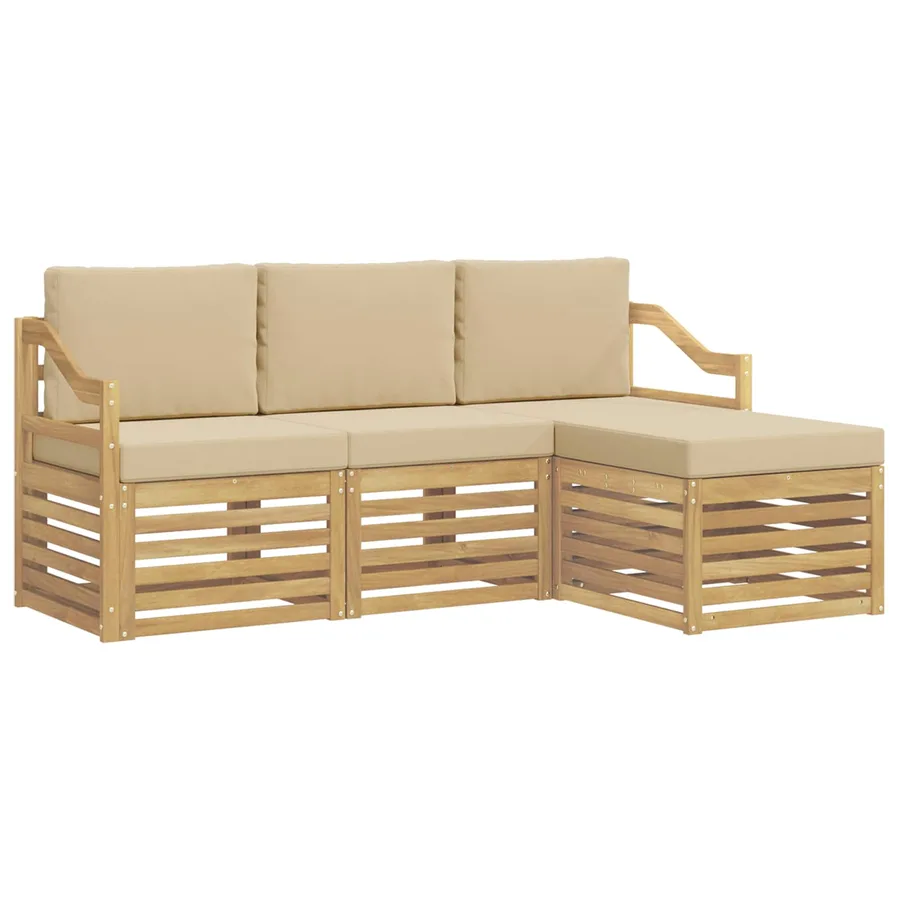 Ensemble de canapés d'extérieur 4 pcs Blanc et Beige Polyester - 2