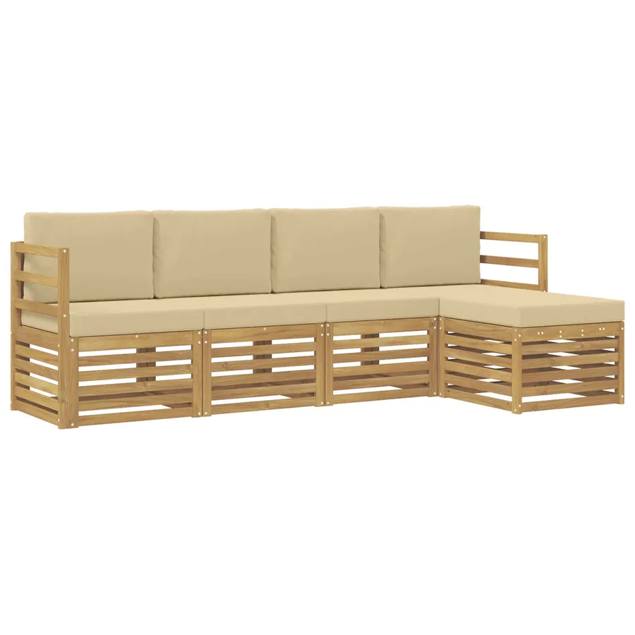 Ensemble de canapés d'extérieur 5 pcs Blanc et Beige Polyester - 2