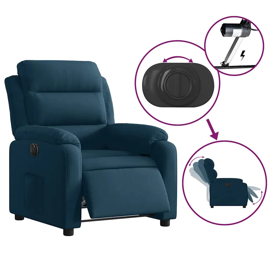Fauteuil inclinable électrique bleu velours - 10