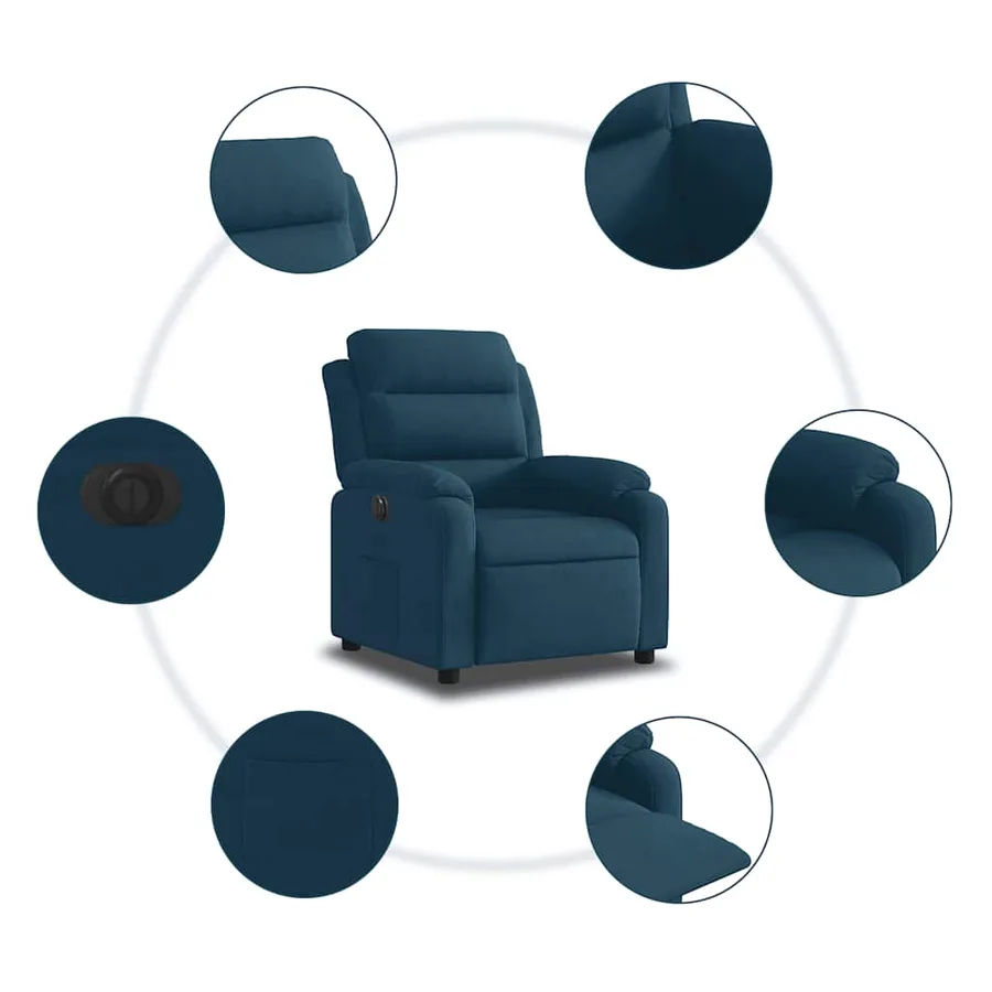 Fauteuil inclinable électrique bleu velours - 11