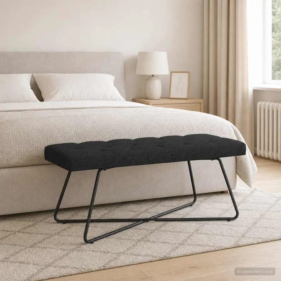 Banc avec capitonnage bouton Noir 110 x 40 x 46 cm Tissu - 3