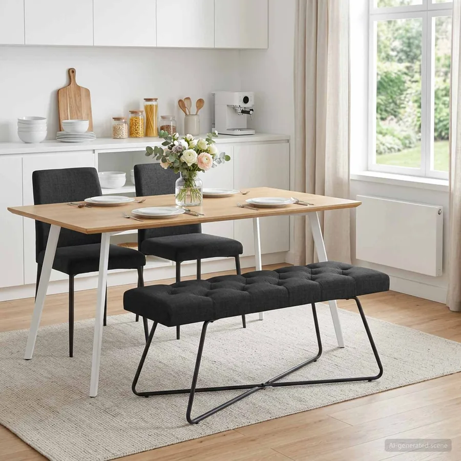 Banc avec capitonnage bouton Noir 110 x 40 x 46 cm Tissu - 4