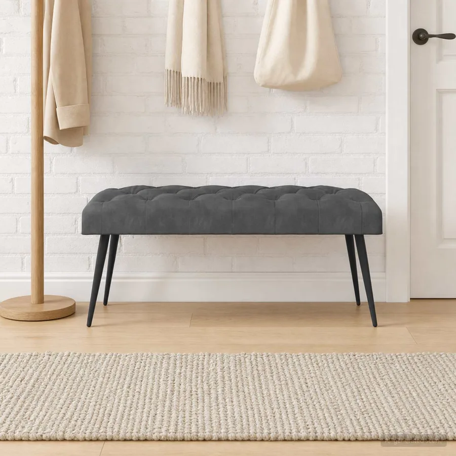 Banc avec capitonnage bouton Gris foncé 110 x 40 x 46 cm - 4