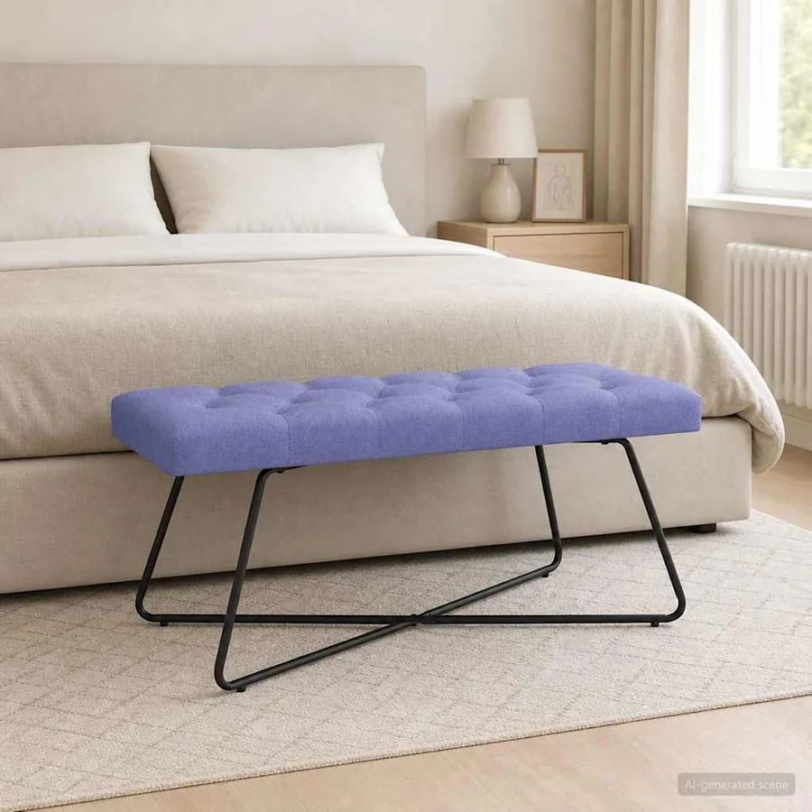 Banc avec capitonnage bouton Bleu denim 110 x 40 x 46 cm Tissu