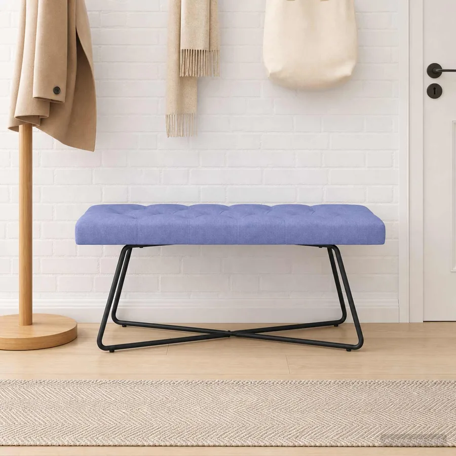 Banc avec capitonnage bouton Bleu denim 110 x 40 x 46 cm Tissu - 3