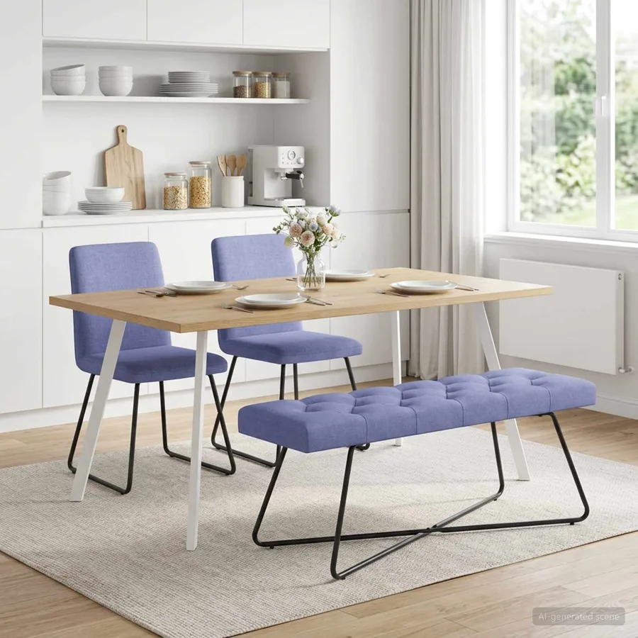 Banc avec capitonnage bouton Bleu denim 110 x 40 x 46 cm Tissu - 4