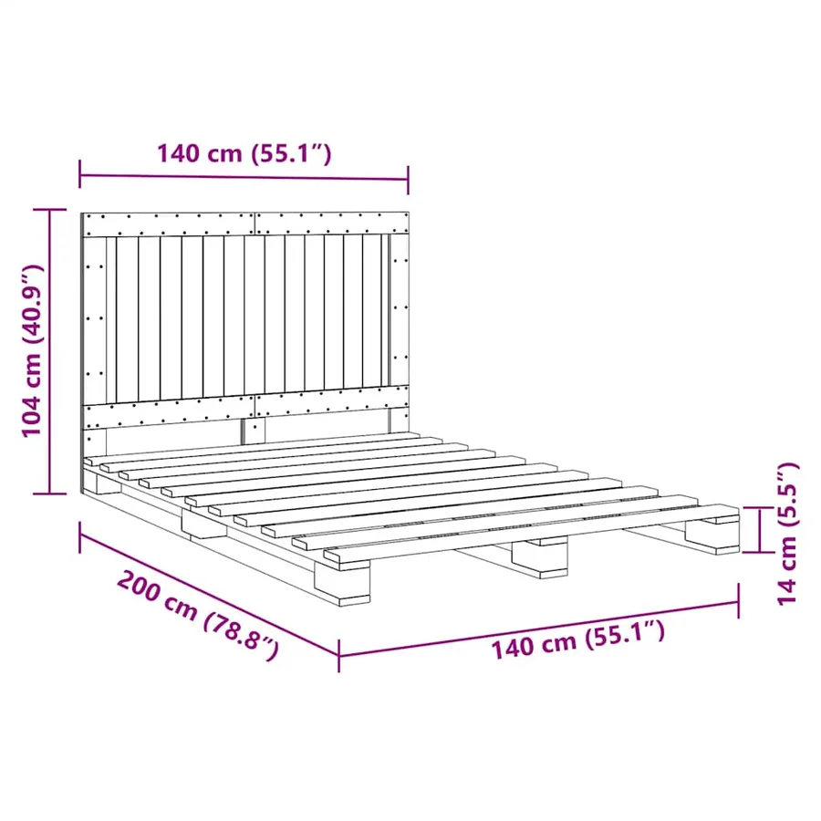 Cadre de lit sans matelas gris 140x200 cm bois massif de pin - 11