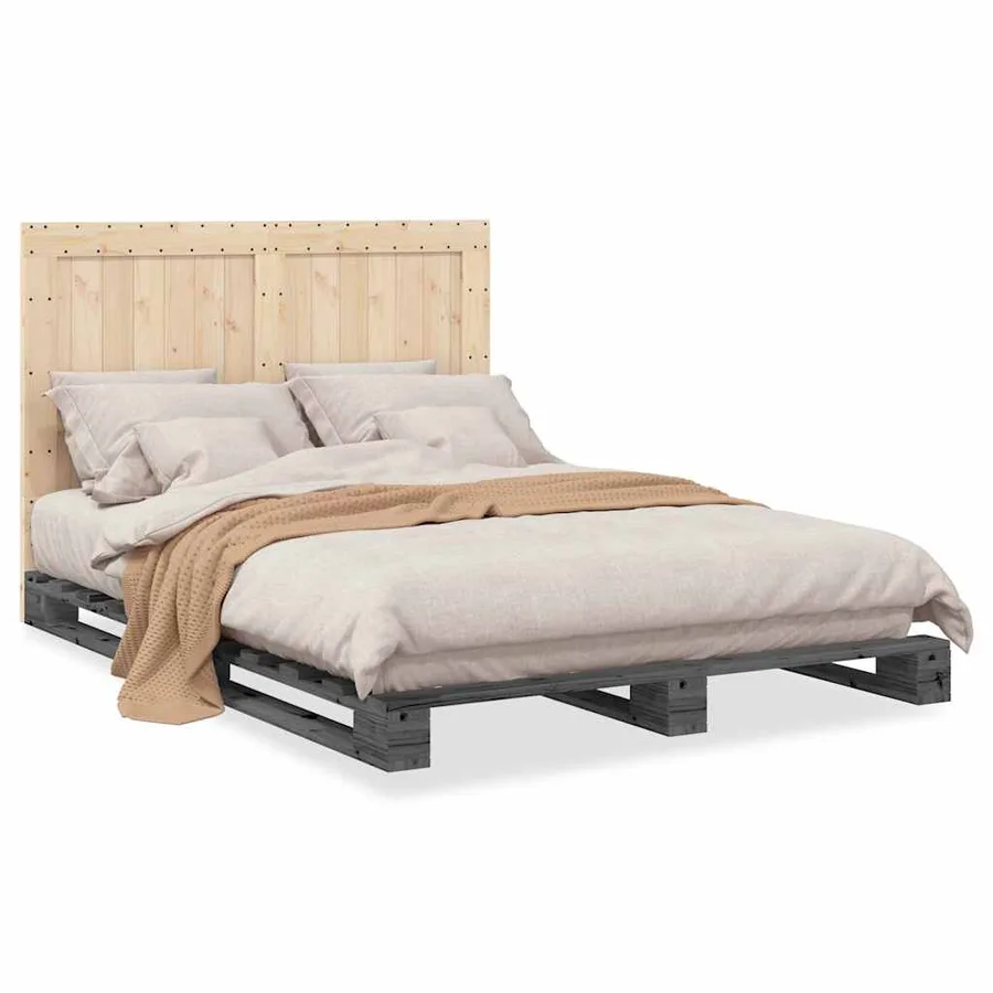 Cadre de lit sans matelas gris 140x200 cm bois massif de pin - 2