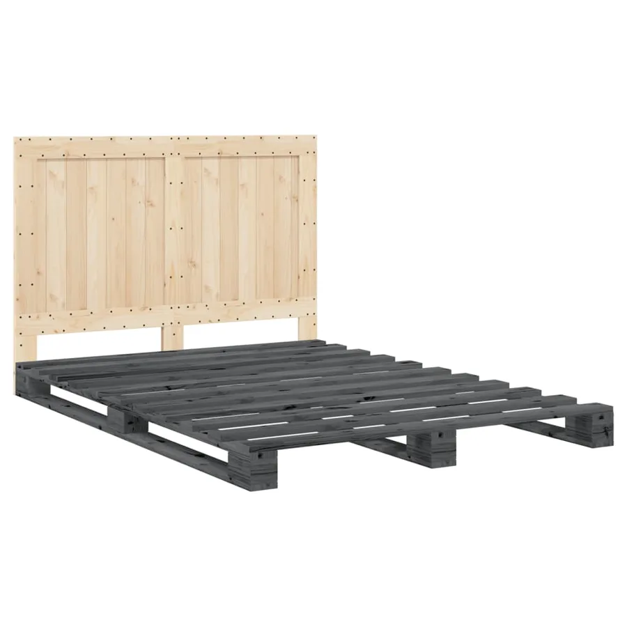 Cadre de lit sans matelas gris 140x200 cm bois massif de pin - 3