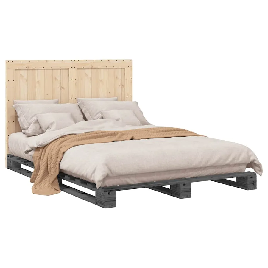 Cadre de lit sans matelas gris 140x200 cm bois massif de pin - 4