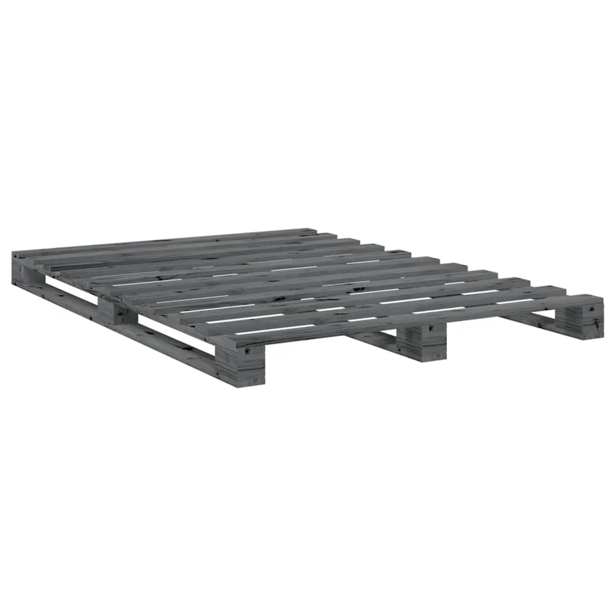 Cadre de lit sans matelas gris 140x200 cm bois massif de pin - 7