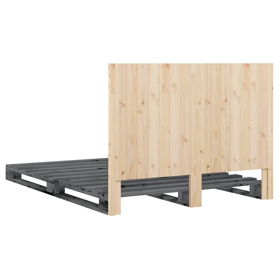 Cadre de lit sans matelas gris 140x200 cm bois massif de pin - 9