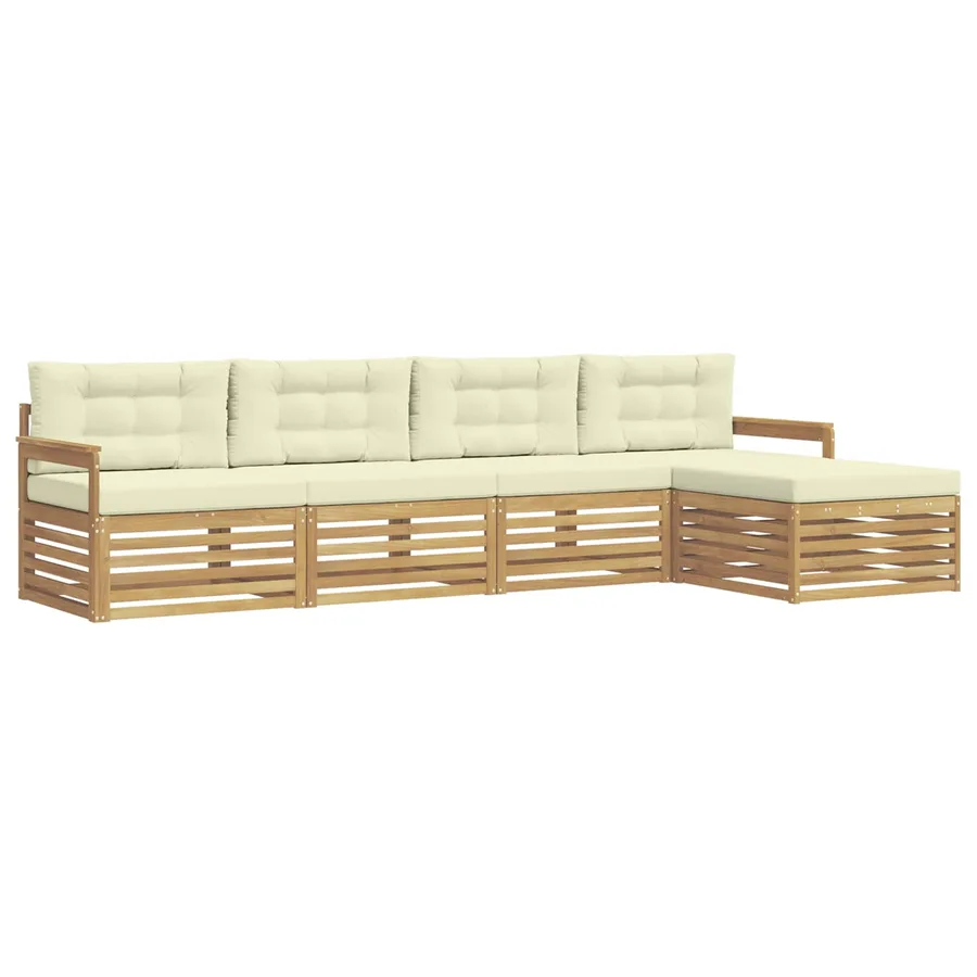 Ensemble de canapés d'extérieur 5 pc Blanc et crème Polyester - 2