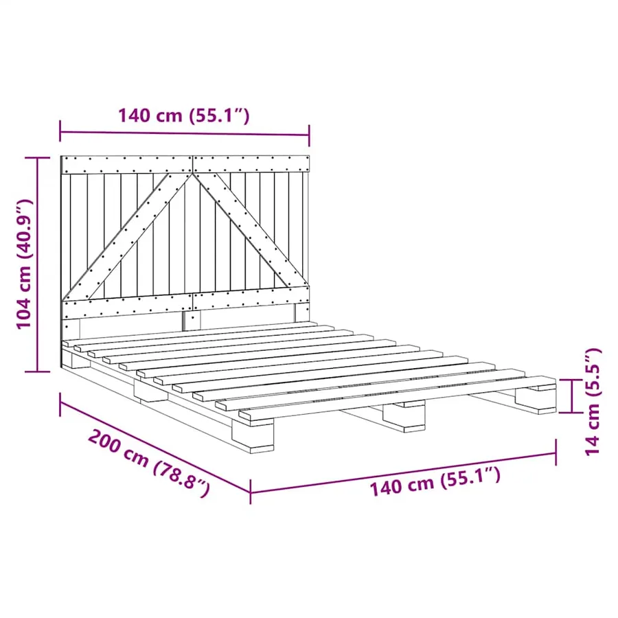 Cadre de lit sans matelas avec tête de lit bois massif - 11