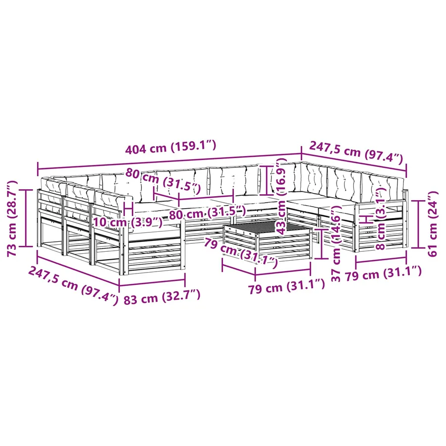 Ensemble de canapés d'extérieur 10 pc Blanc et Beige - 8