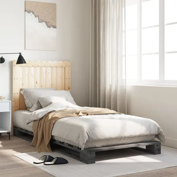 Cadre de lit sans matelas gris 90x200 cm bois de pin massif