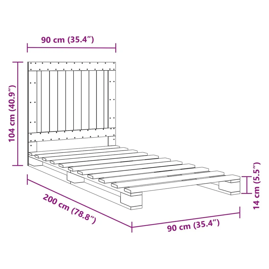 Cadre de lit sans matelas gris 90x200 cm bois de pin massif - 11