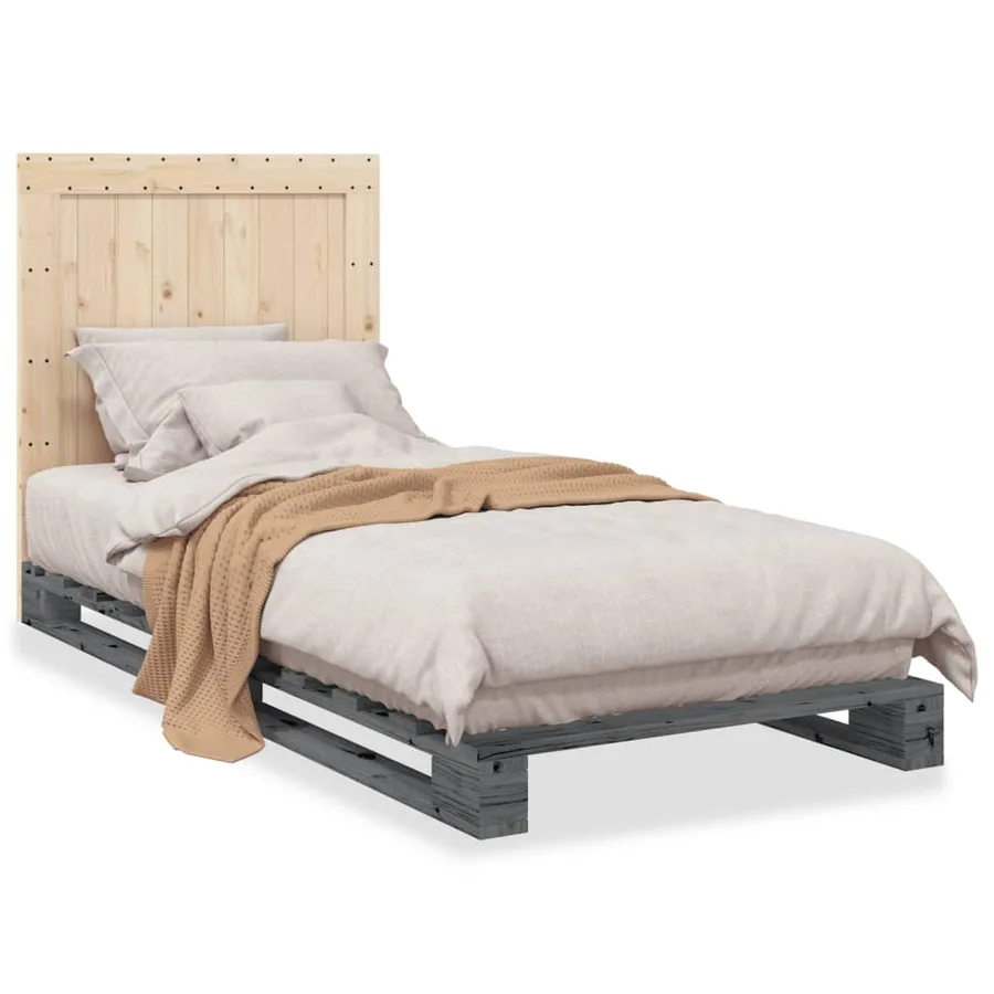 Cadre de lit sans matelas gris 90x200 cm bois de pin massif - 2