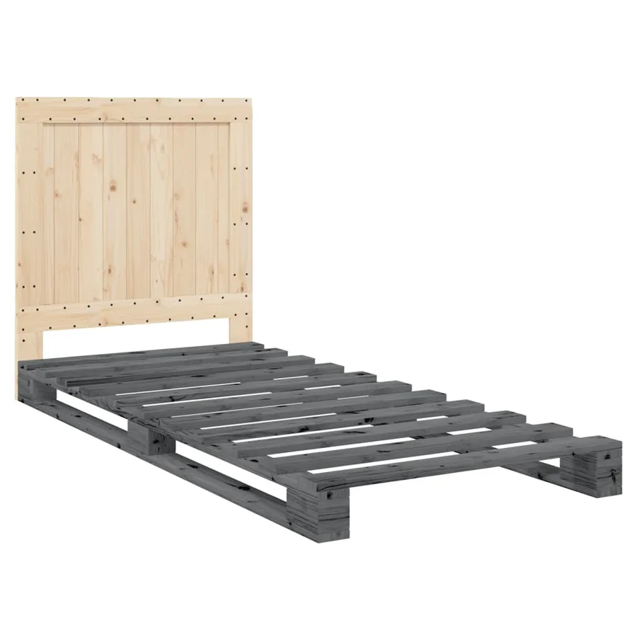 Cadre de lit sans matelas gris 90x200 cm bois de pin massif - 3