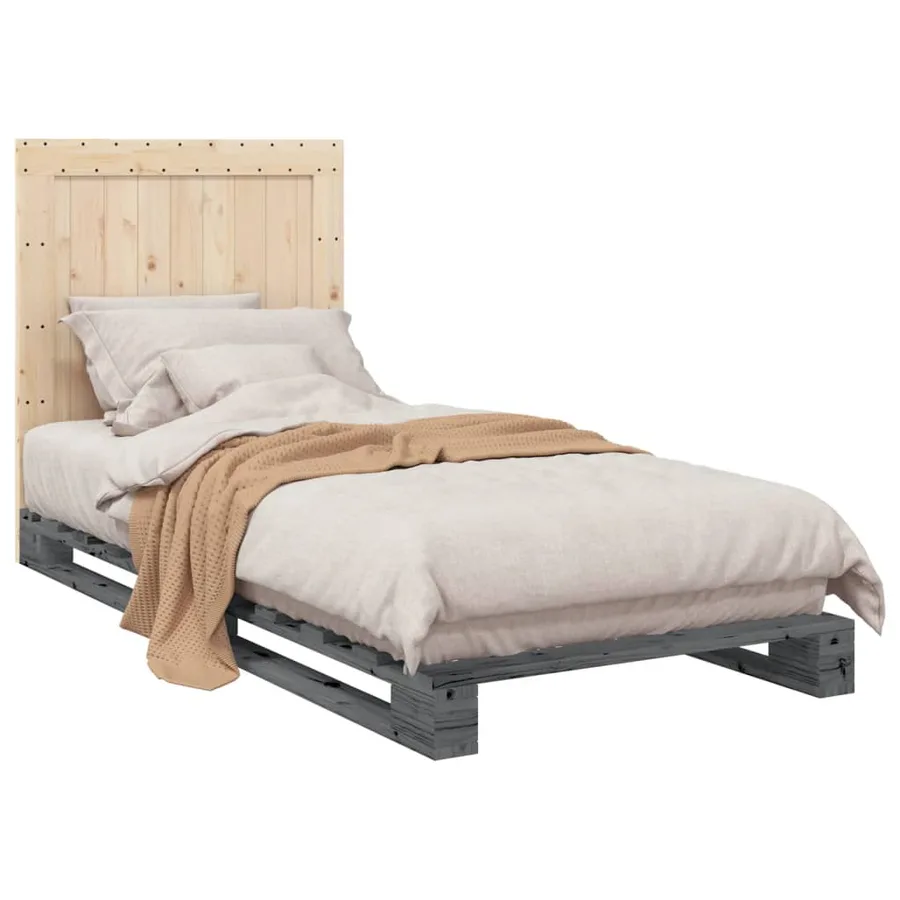 Cadre de lit sans matelas gris 90x200 cm bois de pin massif - 4