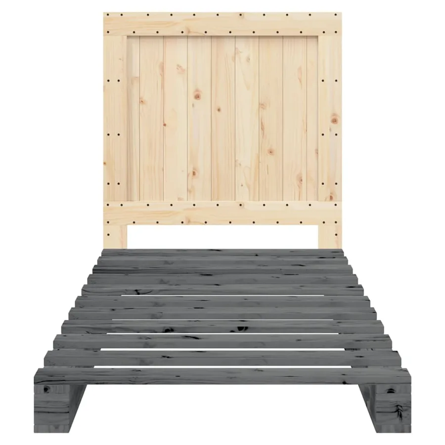 Cadre de lit sans matelas gris 90x200 cm bois de pin massif - 5