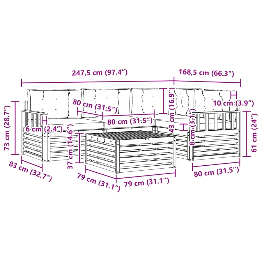 Ensemble de canapés d'extérieur 6 pc Blanc et crème Polyester - 7