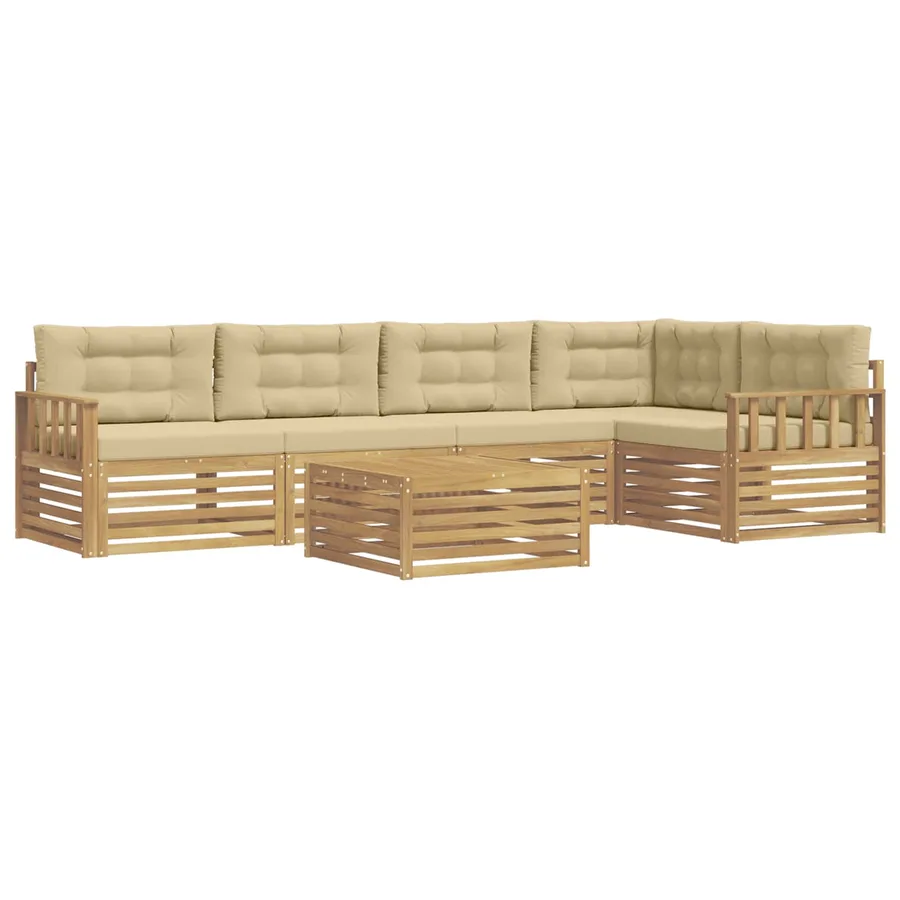 Ensemble de canapés d'extérieur 6 pc Blanc et Beige Polyester - 2