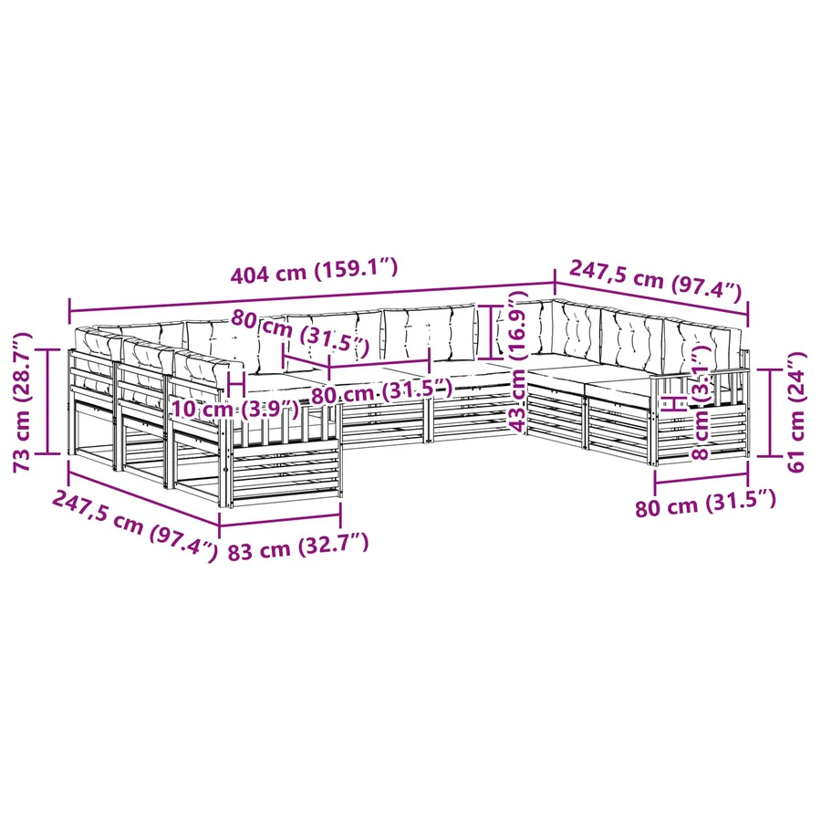 Ensemble de canapés d'extérieur 9 pc Blanc et Beige - 8