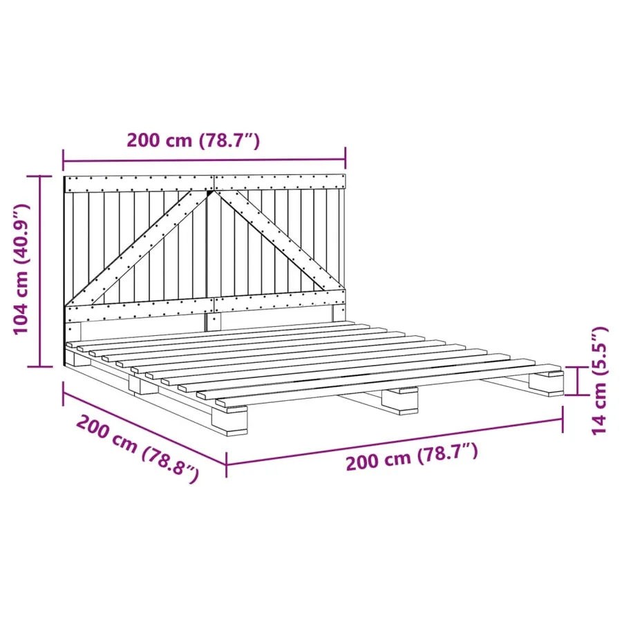 Cadre de lit sans matelas gris 200x200 cm bois massif de pin - 11